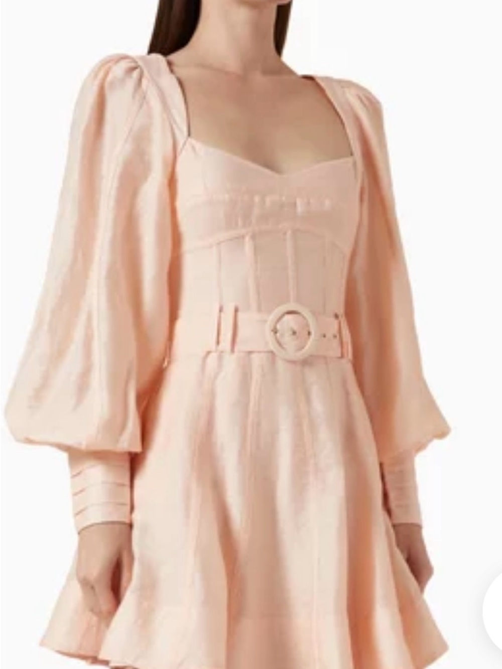 NWT St. Armont Sienna Peach Puff Sleeve Belted Mini Dress